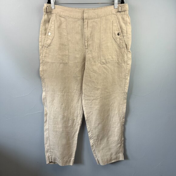 Athleta Voyager Linen Trouser Pants Size 16 Oatmeal Vacation Travel Athleisure - Picture 4 of 14